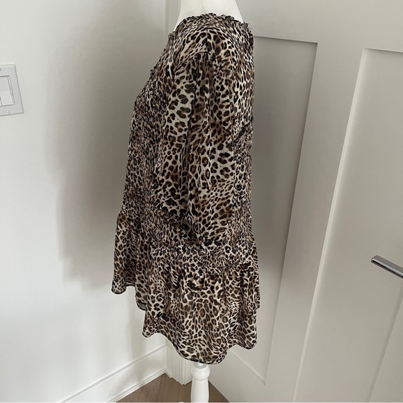NWT Torrid Chiffon Ruffle Mock Neck Smocked Crop Top leopard print Sz 4x/26  *H3 - Picture 5 of 6